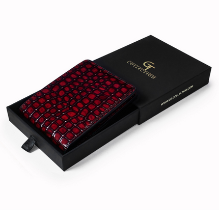 Geldbörse mit Croc-Print - Rotes Echtleder