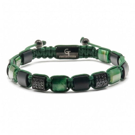 Flaches grüne Tigerauge, MATTE ONYX-Perlenarmband