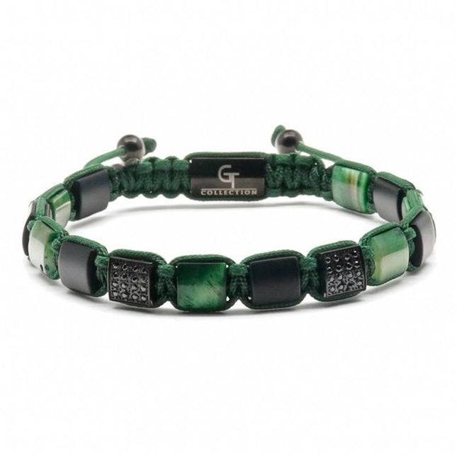 Flaches grüne Tigerauge, MATTE ONYX-Perlenarmband