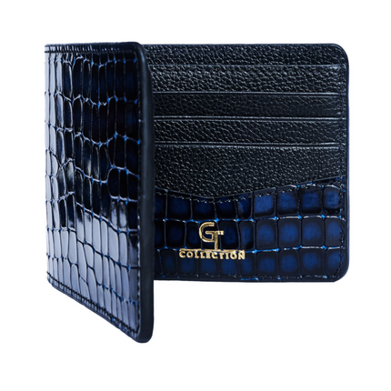 Geldbörse mit Croc-Print - Blau Echtleder