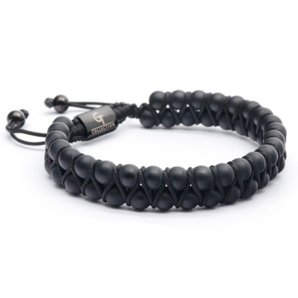 Schwarzes Onyx-Doppelperlenarmband