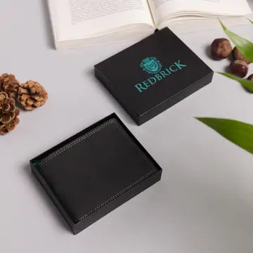 Redbrick Herren Bifold Geldbörse aus schwarzem Hunter-Leder mit Münzfach
