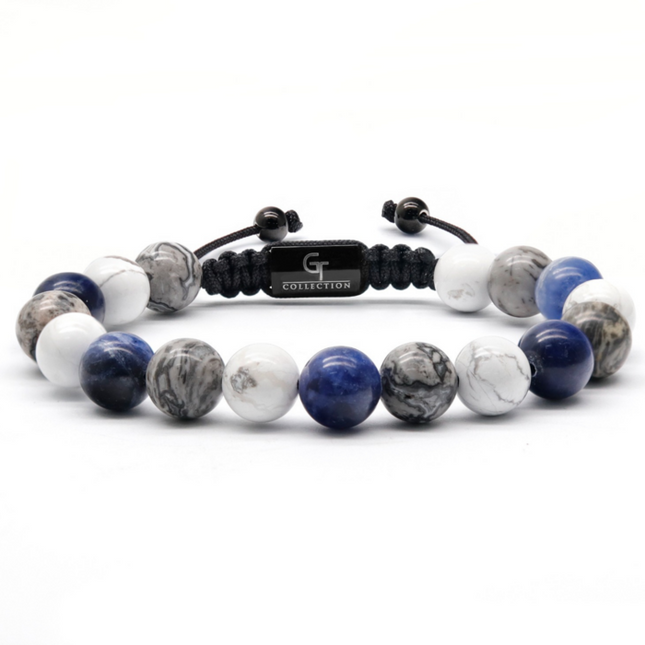 Perlenarmband aus Sodalith, Howlith und Jaspis