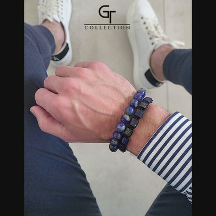 Flaches LAPIS LAZULI-Perlenarmband