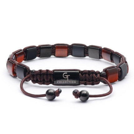 Flaches Roter Tigerauge, schwarzes Onyx Perlenarmband
