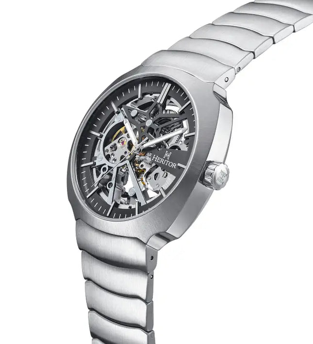 Heritor Automatic Magnus in silber – Skeleton-Armbanduhr aus Edelstahl