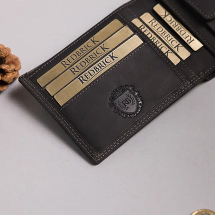 Redbrick Herren Bifold Geldbörse aus schwarzem Hunter-Leder mit Münzfach