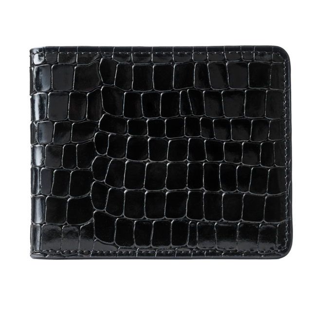 Geldbörse mit Croc-Print - Schwarzes Echtleder