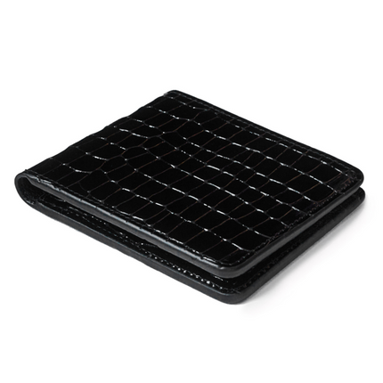 Geldbörse mit Croc-Print - Schwarzes Echtleder