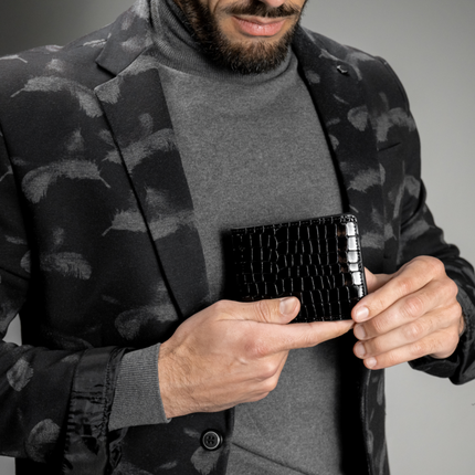 Geldbörse mit Croc-Print - Schwarzes Echtleder