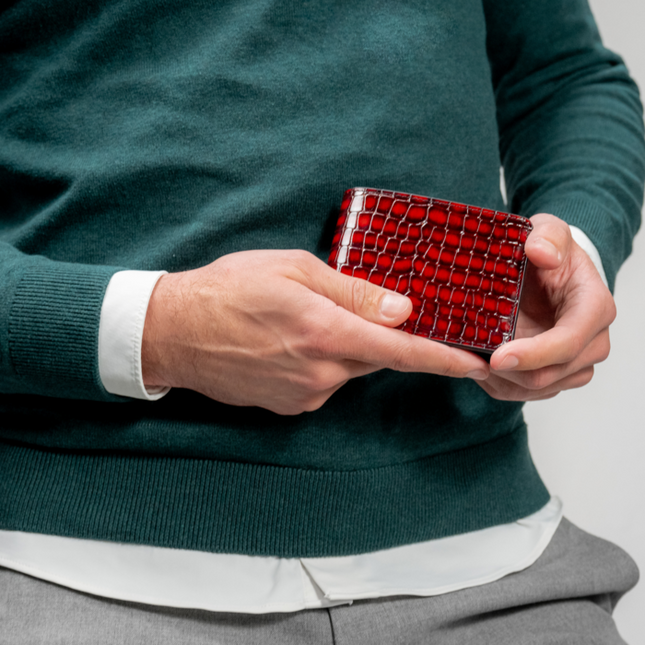 Geldbörse mit Croc-Print - Rotes Echtleder
