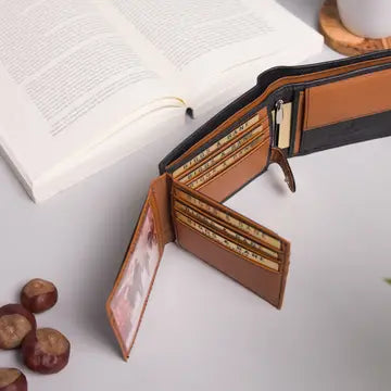 Große Kapazität Herren Bifold Schwarz & Tan Leder Geldbörse von Biggs & Bane