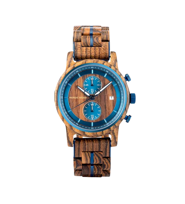 Blue Waves aus Zebranoholz & Edelstahl mit Chronograph